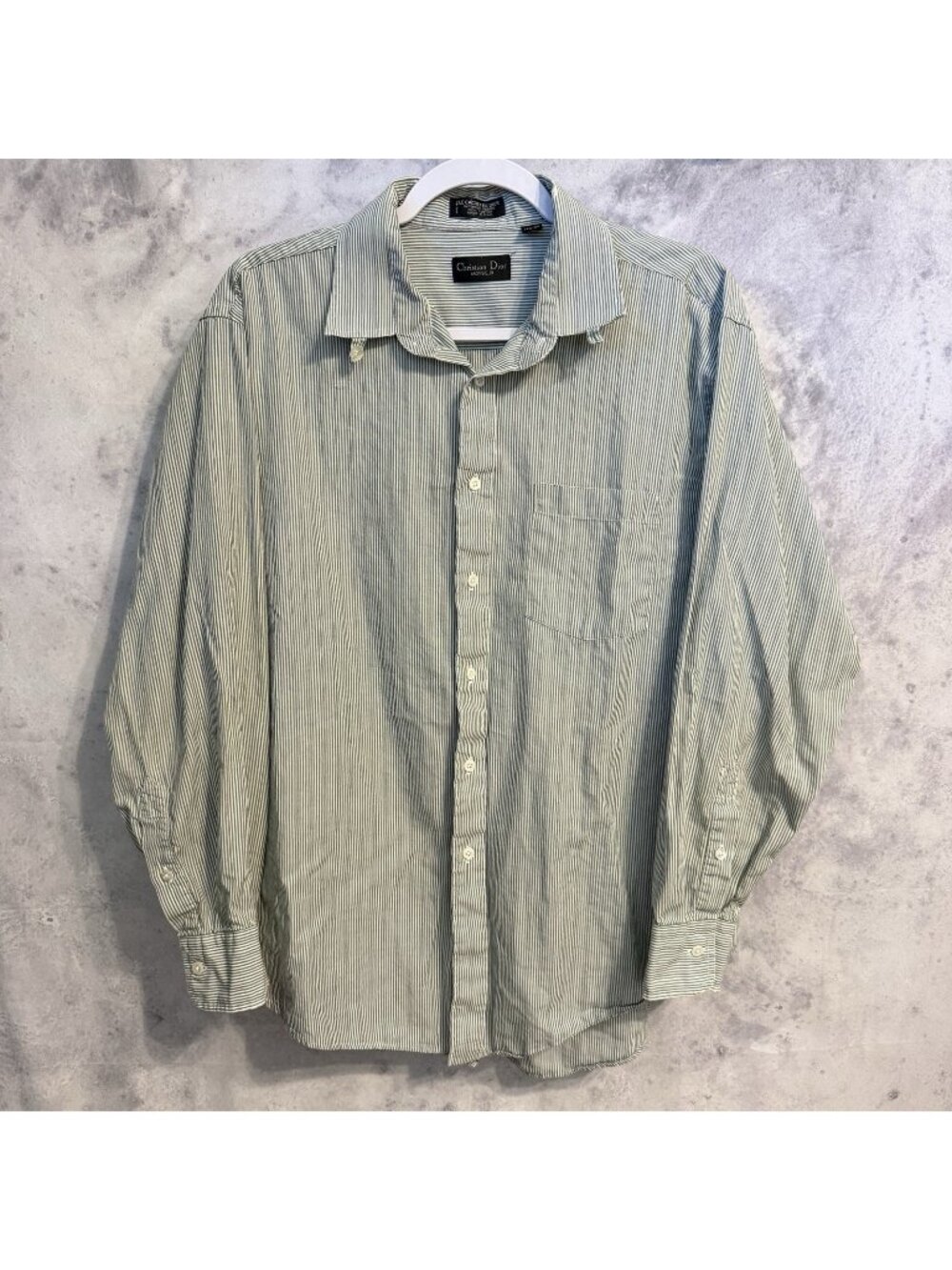 Vintage Christian Dior Monsieur Button Up Shirt Mens 17.5x34 Striped Made in USA